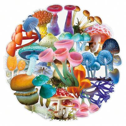 50Pcs Transparent 2D Mushroom Stickers Mushroom Decor Cartoon Graffiti Aesthetic Stickers For Water Bottle, Guitar, Luggage, Phone, Case, Laptop, Skateboard, Gift