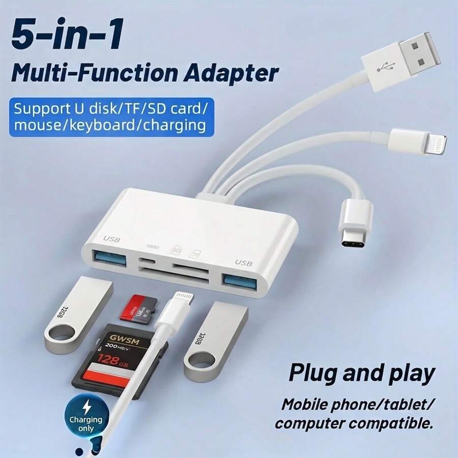 Plug And Play Universal Card Reader, Camera Multi-Storage Adapter, SD/TF Card Slot/USB3.0/Type-C/Lighting OTG USB Camera Card Reader & Viewer, Compatible With IPhone,