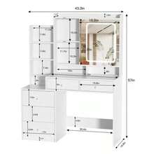 Makeup Table With Mirror And LED Lights, For Bedroom, Makeup Vanity With Power Plug, Dressing Table With Drawers For Bedroom - White - View 2