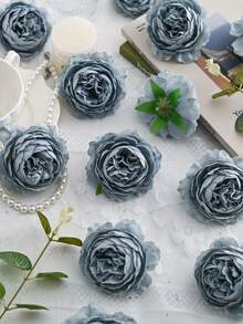 6 Pcs Artificial Peony Flowers With Stems, For Wedding Party Decor, Cake Decor, Home Living Room Dining Table Ornament, Fake Plants, Fall Decor, Room Decor, Desk Decor, Garden Decor, Home Decor, Back To School Supplies - Light Blue - View 4