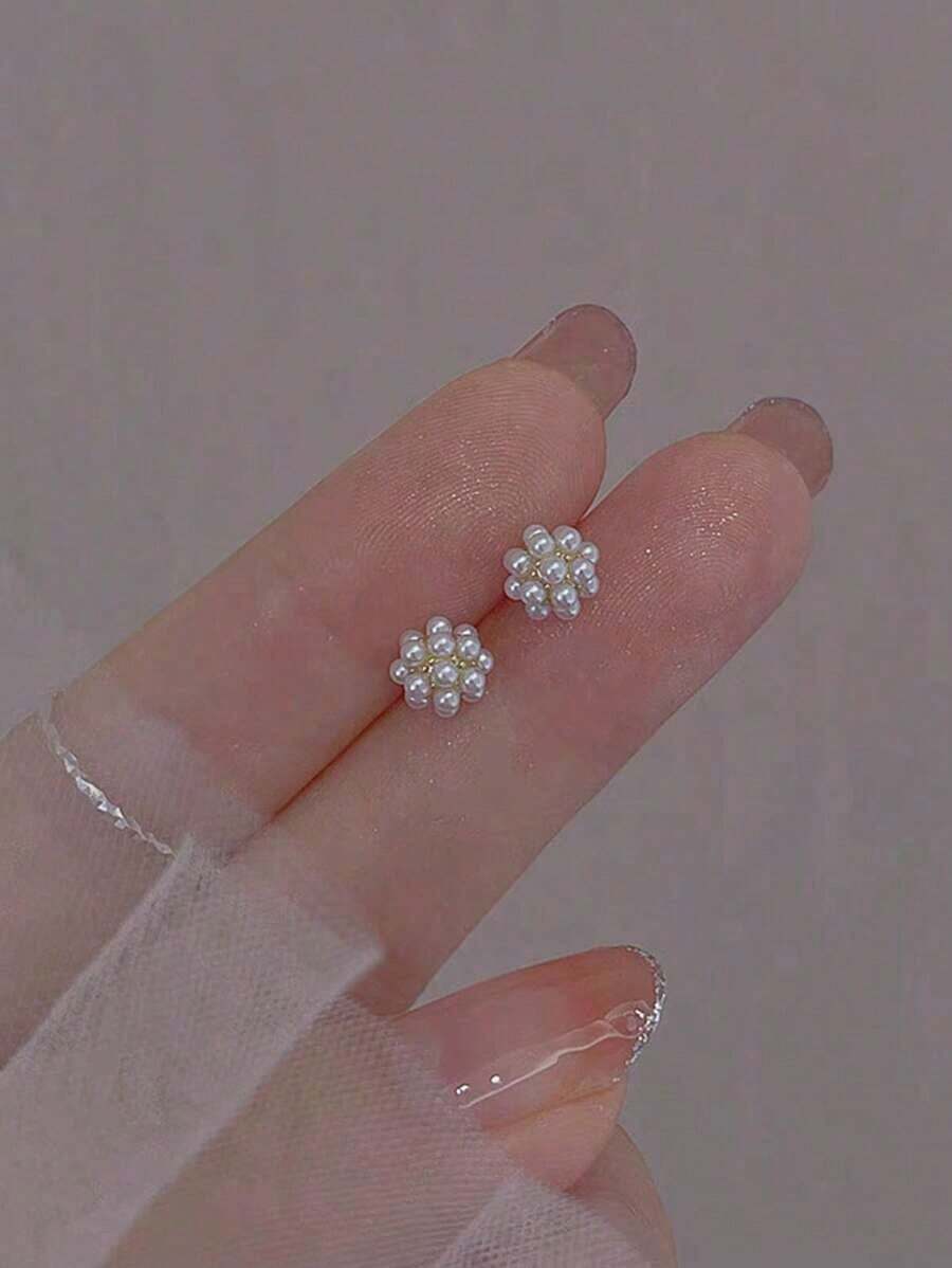1 paire de boucles d'oreilles minimalistes en faux perles, convenant pour le port quotidien des femmes - Doré - Voir 1