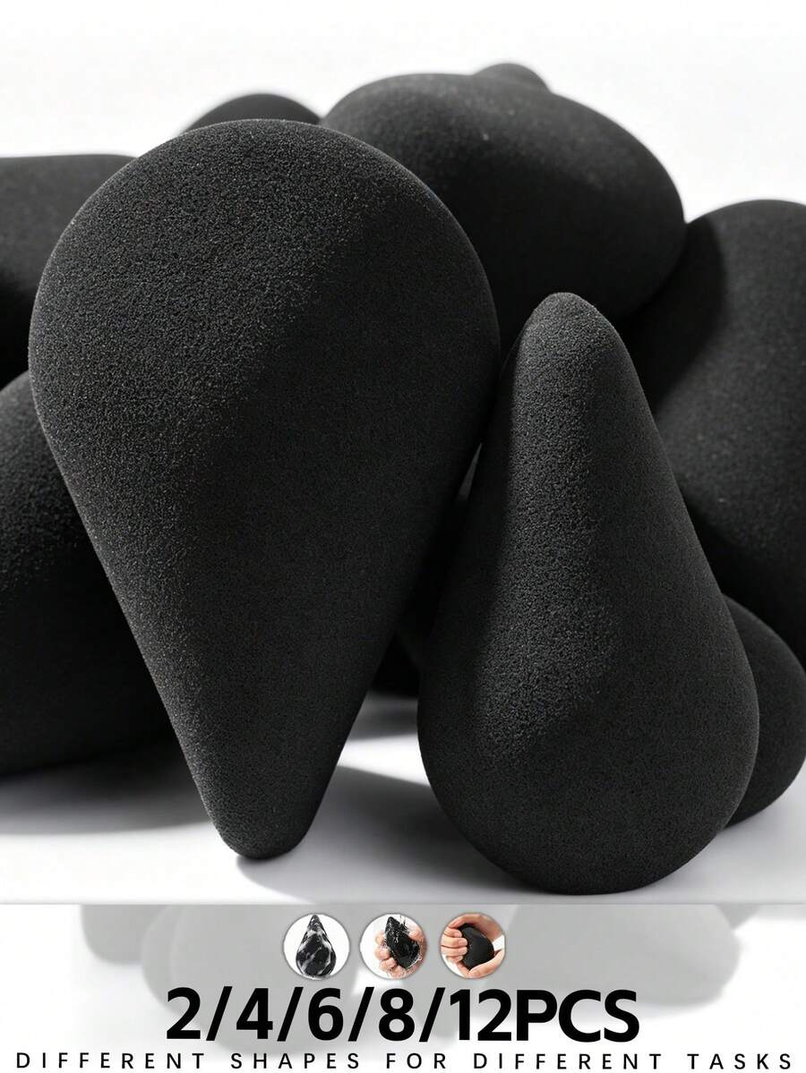 Set de esponjas de maquillaje de polígono negro, grande y pequeño, de uso en seco y húmedo sin látex, suave borla de maquillaje para base, polvo y corrector, 2/4/6/8/12 piezas - Multicolor - Ver 1