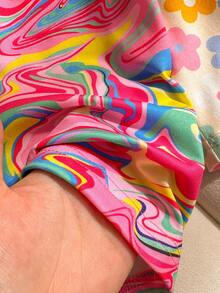 3pcs/Set Young Girls' Summer New Fashionable Cute Colorful Dopamine Floral Full Print Tie Dye Letter Print Casual Camisole Jumpsuit 3-Piece Outfit, Suitable For Outdoor Wear - Multicolor - View 5