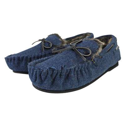  Dunlop - Mens Herringbone Moccasin Slippers | Memory Foam Winter Slippers