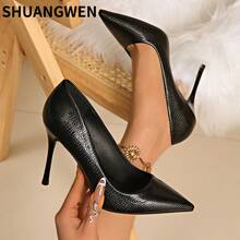 Giày cao gót 10cm bằng da PU bóng, thích hợp cho mọi mùa. - màu đen - Xem 5