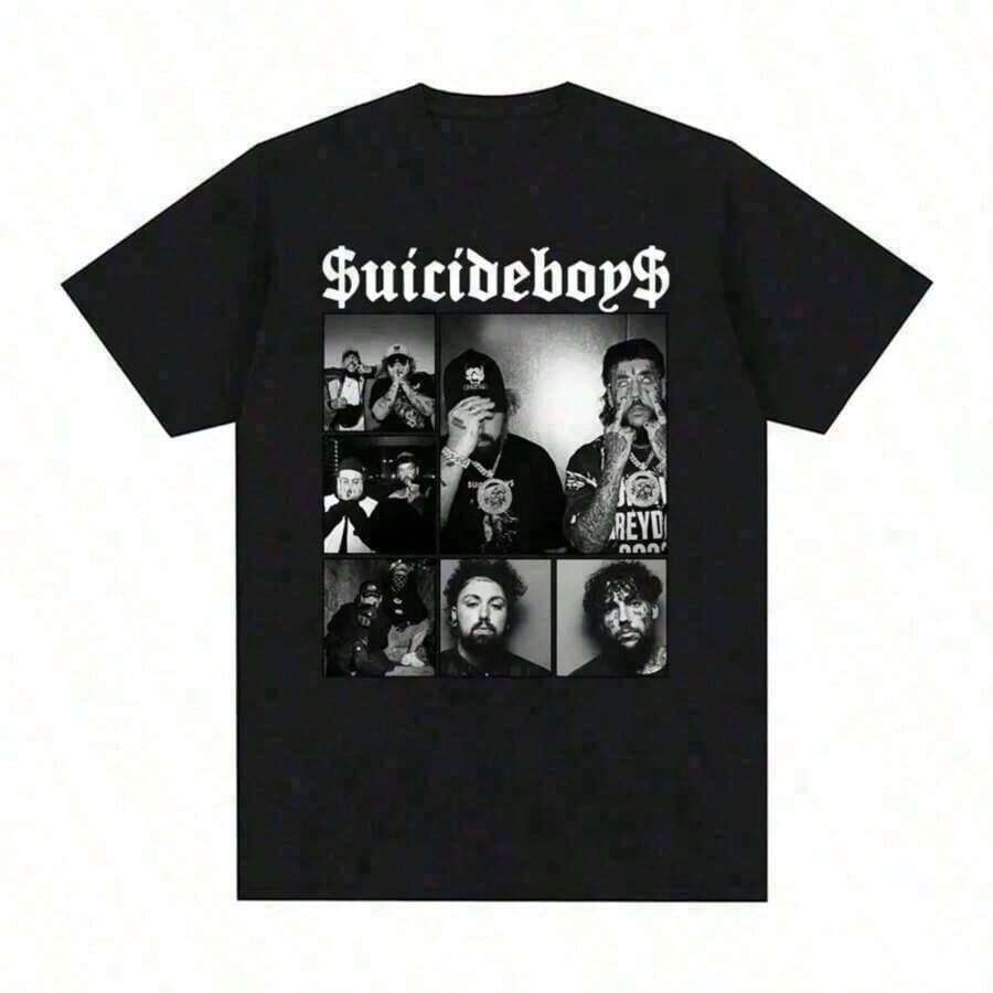 Suicideboy Era Tour Graphics Print T-Shirts For Men Harajuku Hip Hop Rock Style T Shirts Unisex Fashion Oversized Street T Shirt Tee Comfortable Comfortable - 黑色 - 查看 1