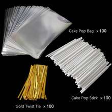 Bộ 100 que kẹo mút và dây buộc đóng gói, bao gồm 100 que kẹo mút giấy dài 3,54 inch, 100 túi đựng kẹo mút, 100 dây buộc xoắn màu vàng, dùng để đóng gói kẹo. - Trong sáng - Xem 2