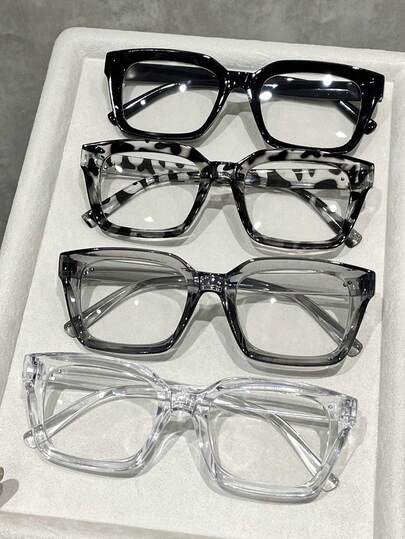 Set de 4 piezas de gafas decorativas de plástico con marco geométrico de colores, estilo minimalista moderno para mujeres, adecuadas para la vida diaria, vuelta al colegio, fotografía callejera, atuendos de fin de semana, accesorio de moda