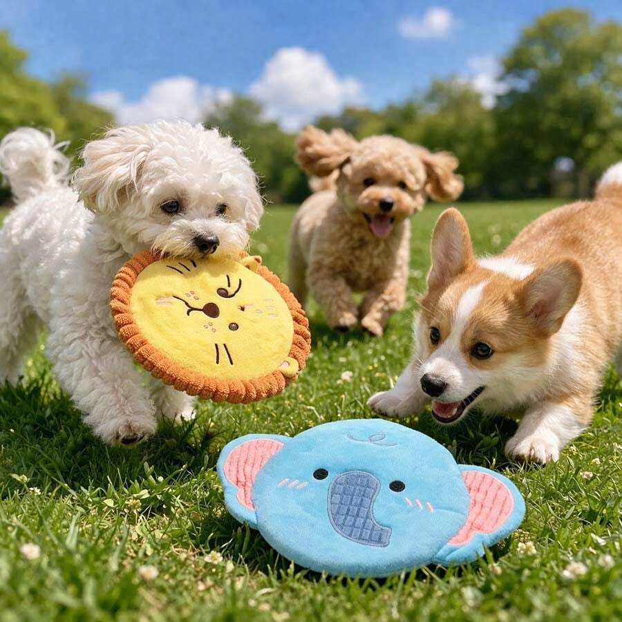 Disco volador de peluche, juguete para mascotas con sonido de papel, juguete masticable interactivo y lindo para el entrenamiento de perros - Multicolor - Ver 1