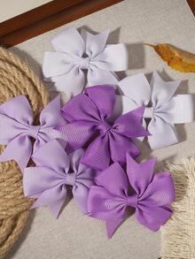6pcs Solid Color Satin Ribbon French Style Bow Hair Clips, Suitable For Various Hairstyles - Purple - View 4