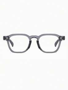 1 Pair Men's Transparent Gray Square PC Frame Plain Simple Personalized Rivet Retro Non-Prescription Glasses - Translucent Gray - View 4