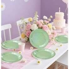N50 PCS Iridescent Sage Green Paper Plates 7 Inch Dert Plates Holographic Sage Green Disposable Plate For Birthday Party Dinner Wedding Baby Shower Glitter Cake Plate1 - 帶有虹彩光澤的鼠尾草綠盤子 - 查看 2