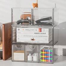 Caja de almacenamiento de estilo cajón de escritorio de gran capacidad transparente de acrílico, adecuada para almacenar cosméticos y máscaras. Se puede usar para apilar cajas de almacenamiento de lápices labiales, organizadores de papelería de oficina. Aplicable para la sala de estar, el comedor, la cocina, el dormitorio, la oficina, adecuado para la oficina, el hogar, las reuniones familiares, las bodas y las celebraciones festivas. - transparente - Ver 4