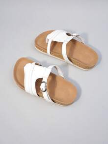 Un par de sandalias de niña con suela de madera blanda y hebillas de metal ajustables, al estilo de las zapatillas Bokan, nuevo modelo de verano (suela/color de suela aleatorio) - Blanco - Ver 8