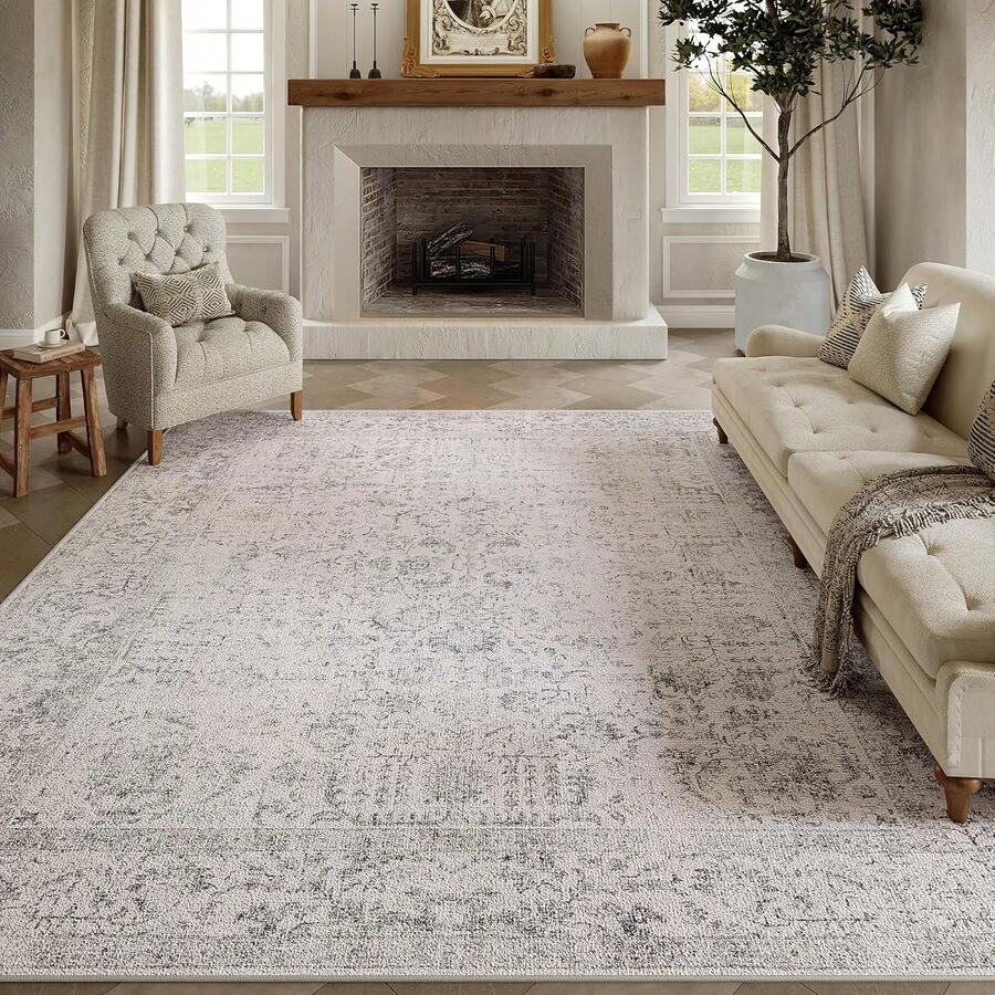 Large Area Rug For Living Room 240x300cm Machine Washable Vintage Distressed Non Slip Carpet Room Decor Grey Retro Floral Accent Throw Large Rug For Office Kitchen Bedroom Dining Room - 復古 | 綠色 - 查看 1