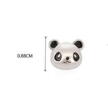 HuooNew 1對 S925 純銀琺瑯熊貓耳釘，可愛卡通動物設計，小眾清新風格，百搭女孩銀色耳環 - 銀色 - 查看 3