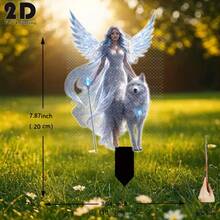 2D Flat Integrated Luminous Angel And Wolf Garden Stake Decor, Outdoor Yard Garden Lawn Decoration, Flower Bed Decor Stake, Suitable For Yard, Lawn, Potted Plants - Holiday Decor, Ideal Gift For Friends, Garden Decoration, Lawn Decor - 520 - View 5