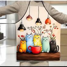 Cute Cat Pattern Polyester Apron Vibrant Cartoon Cats With Hearts & Stars DesignKitchen Apron For Cooking, Baking Home Decor - D - View 12