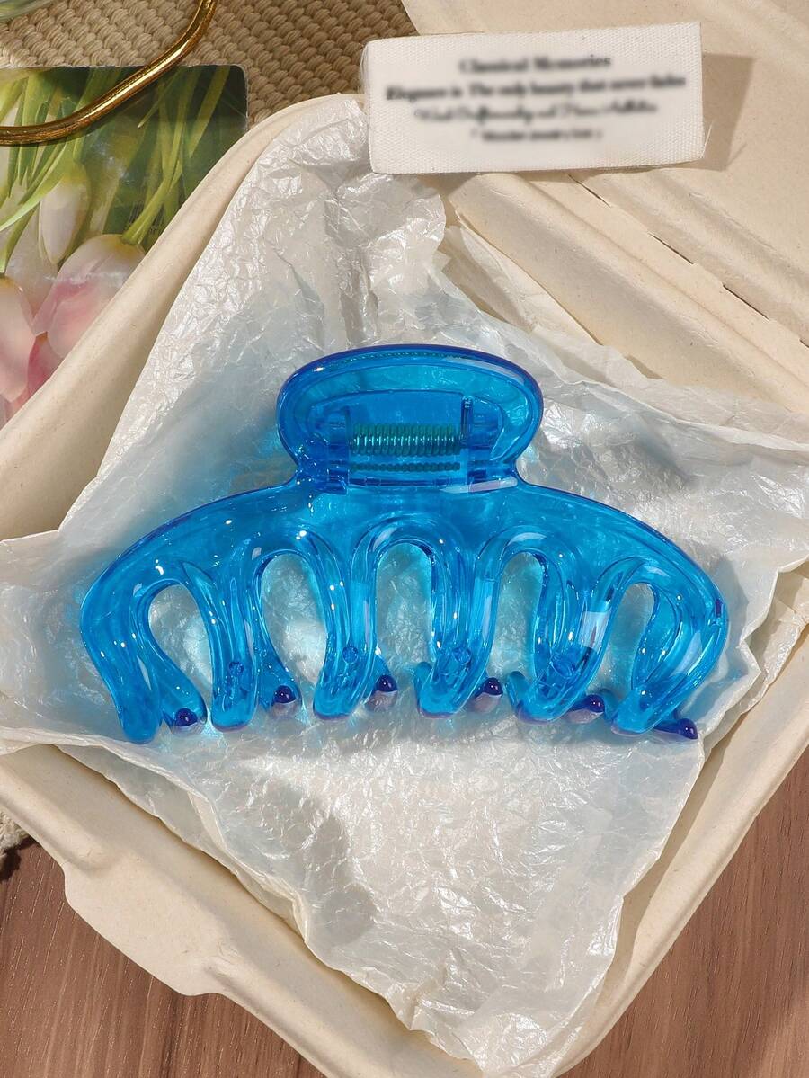 1个克莱因蓝色透明南瓜形PC材质发爪,高冠枕骨发髻发型发爪,复古别致简约多巴胺风格,适合海滩、街头、通勤、野餐、派对等夏季发饰,沙滩发夹,度假发夹,旅行,生日礼物 - 彩色 - 查看 1
