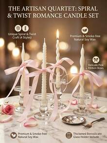 1/4 Set de velas espirales francesas blancas y velas con lazos rosas, adecuadas para decoración de bodas, regreso a clases, regalos de cumpleaños y recuerdos, regalos de velas de graduación, creación de ambiente, regalos del Día de San Valentín, regalos de pareja, regalos de mujer, regalos de niña, regalos de boda, recuerdos de boda, decoración de habitación, regalos de Halloween, regalos de Navidad, regalos para mejores amigos, regalos de graduación, regalos del Día de la Madre, decoración del hogar, decoración de cumpleaños - Juego de velas cónicas blancas con forma de espiral francesa y velas con lazos rosas. - Ver 3
