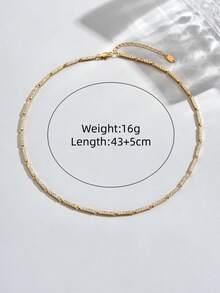 1 pieza Collar rectangular de mujer de acero inoxidable con cristales blancos, joyería de moda chapada en oro de 18K - Dorado - Ver 2