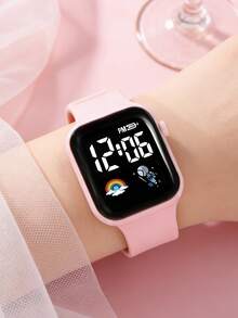 2件套少女粉色电子手表，配卡通彩虹手链、硅胶表带，休闲百搭，适合日常佩戴、节日穿着，也可作为礼物（不含礼盒） - 粉色 - 查看 6