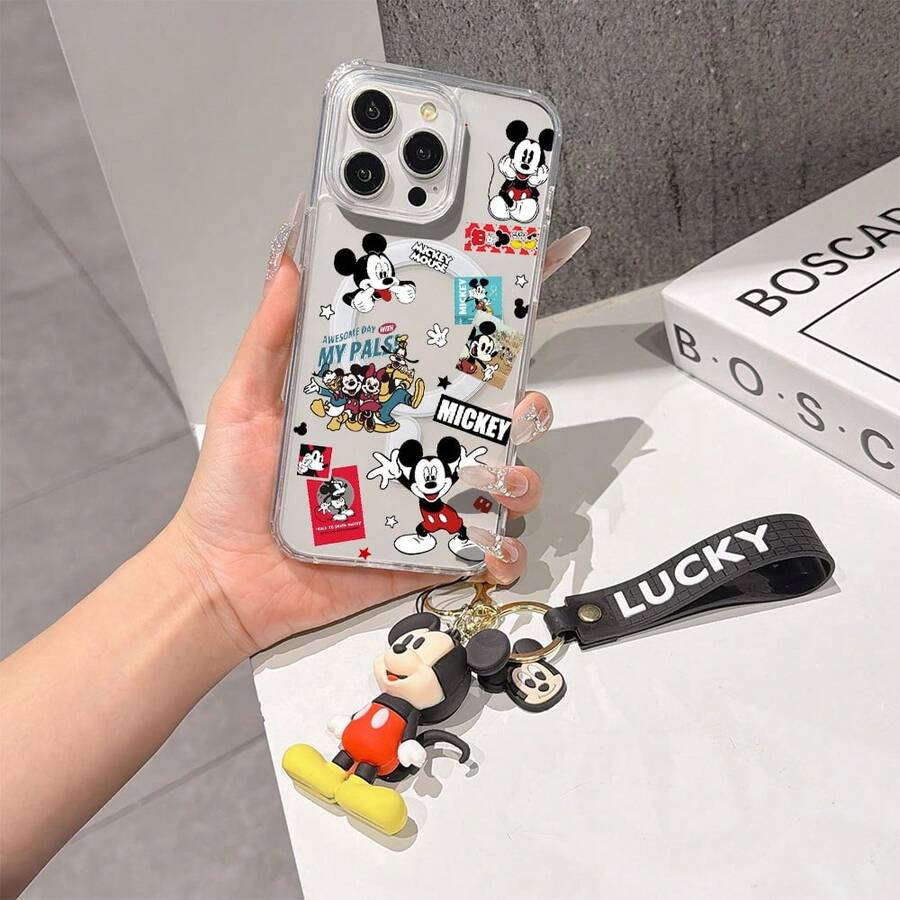 This Disney Mickey Mouse Pattern Lanyard Phone Case Features A Strong Magnetic Closure And Full Coverage Of Acrylic And TPU Material. It's Shockproof, Lightweight, And Suitable For IPhone17/16/11/13/15/15 Plus/15 Pro/15 Pro Max/12/14 Pro Max/11 Pro Max/12 Pro/12 Pro Max/13. It's A Popular Birthday Gift, Business Gift, Durable, Stain-Resistant, And Fingerprint-Resistant New Phone Case For Men And Women. It Also Includes A Mickey Mouse Phone Case And Mickey Mouse Doll Bracelet. Compatible With SamsungGalaxy S20, S21, S22, S23, And S24 Series. It's The Perfect Gift For Friends And Family. This Stylish Phone Case Is Fun, Lightweight, And Durable. IPhone17 Pro Max Phone Case, Minnie Phone Case. - 無色 - 查看 1