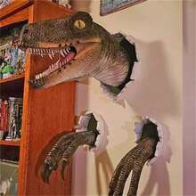 Velociraptor Statue Wall Resin Mount Dinosaur Head Sculpture Wall Hanging Ornament For Indoor And Outdoor Dinosaur - A - Xem 6