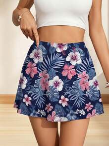 Vibrant Eye-Catching Hibiscus Palm Leaf Print Summer Mini Skirt Tropical Vibes Breathable Quick-Dry Activewear Sport Short Skirt For Womens Gym Leisure Sports Beach Vacation - Nhiều màu - Xem 1