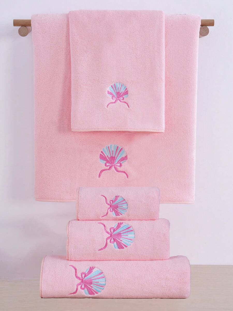 1/2/3件可選貝殼蝴蝶結珊瑚絨加厚刺繡浴室毛巾,柔軟吸水,適用於浴室、飯店、健身房、旅行、禮品、沙龍、運動、戶外、海灘、學校、開學季、居家必需品、護膚 - 淺粉色 - 查看 1