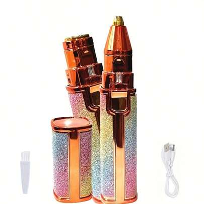 USB Rechargeable Women's Painless Hair Removal Device - 2-In-1 Eyebrow Trimmer, Can Remove Facial, Eyebrow, Lip, Nose And Body Hair, Portable Women's Body Hair Removal Trimmer