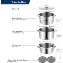 Canning Juice Steamer Extractor Fruit Vegetables For Making Jelly, Sauces, 11-Quart Stainless Steel Multipot With Glass Lid, Clamp, 2-Pcs Hose - View 3