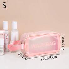 1pc Korean Style PU Frosted Cosmetic Bag Large Capacity Travel Toiletry Bag - Pink - View 18