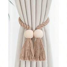 4pcs Magnetic Window Curtain Tiebacks Simple Wooden Tassel Curtain Buckle Curtain Holdback Suitable For Bedroom Living Room Kitchen Home Decoration - 多色的 - 查看 5