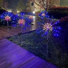 1个太阳能烟花灯，200颗LED灯珠，铜线串灯，适用于圣诞节草坪、小路、花园装饰 - 暖白 - 查看 7
