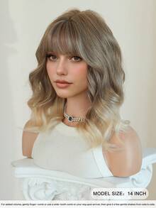 7JHH WIGS Tóc giả ngắn xoăn màu xám nâu cho nữ, dài 14 inch, kiểu tóc bob ombre nâu gợn sóng có mái, chất liệu tổng hợp mềm mại, chịu nhiệt cao cấp, thích hợp sử dụng hàng ngày, dự lễ hội, liên hoan âm nhạc và đi làm. - Màu nâu ombre - Xem 5