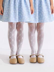 2 chiếc quần legging lưới thoáng khí cho bé gái, kiểu dáng ngọt ngào và dễ thương, phù hợp cho bé gái từ 2-10 tuổi mặc hàng ngày, mùa xuân/hè. - trắng - Xem 1