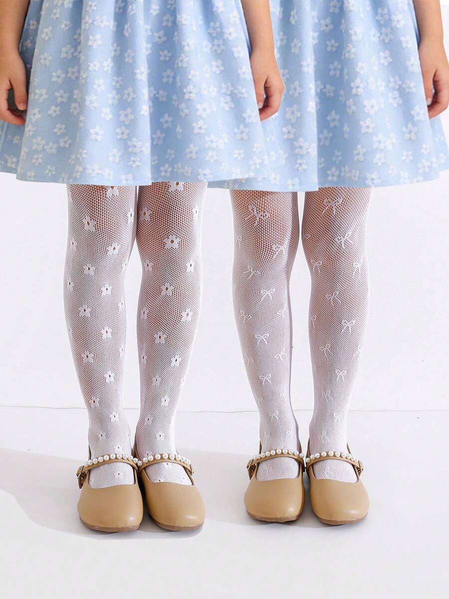 2 chiếc quần legging lưới thoáng khí cho bé gái, kiểu dáng ngọt ngào và dễ thương, phù hợp cho bé gái từ 2-10 tuổi mặc hàng ngày, mùa xuân/hè. - trắng - Xem 1