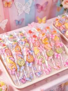 100个粉紫色蝴蝶透明糖果袋，女孩生日小礼物袋，婴儿派对糖果袋，性别揭晓派对饼干烘焙袋，婚礼装饰糖果袋，市场棒棒糖包装袋，棉花糖袋，一周岁生日派对透明食品包装袋，食品包装用品，节日糖果礼品袋，粉紫色蝴蝶装饰，生日装饰，婴儿派对回礼，生日礼物，派对回礼 - 蝴蝶 - 查看 3