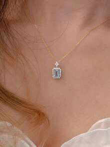Nooxian 1 chiếc mặt dây chuyền hình chai nước hoa Aquamarine hình học, thiết kế sang trọng với mặt dây chuyền đá Zirconia, dây chuyền đeo xương đòn, món quà độc đáo dành cho phụ nữ. - Vàng - Xem 2