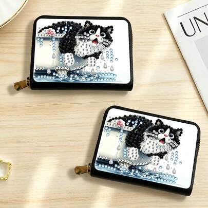 Ví đựng thẻ hình mèo ngộ nghĩnh đính đá, bộ dụng cụ tự làm tranh đính đá, dung lượng lớn, nhiều ngăn đựng thẻ, khóa kéo, thiết kế thời trang, món quà hoàn hảo cho ngày lễ và sử dụng hàng ngày, ví đựng thẻ tối giản, chất liệu da PU bền, phù hợp cho du lịch và sử dụng hàng ngày, ví ngắn cài khuy kiểu retro dành cho nữ, nhiều ngăn đựng thẻ, ngăn đựng thẻ ID, món quà sáng tạo lý tưởng cho ngày lễ và sinh nhật.