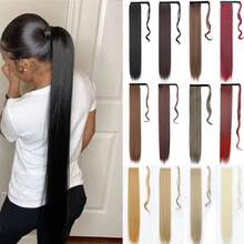 Synthetic 34Inch Long Straight Ponytail Hair Clip In Extension Heat Resistant Hair Wrap Around Pony Hair Piece For Women - Multicolor - View 1