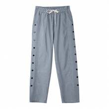 Women's Casual Long Trousers, Striped And Button Print, Patchwork Style, For Autumn - Light Green - View 8
