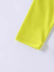 2pcs/Set Boys' Long Sleeve Cartoon Dinosaur Swimsuit, Elastic Waist Swim Trunks, Quick-Dry Stretchy Fabric, Suitable For Swimming Pool, Summer Beach Vacation And Surfing Fun - Yellow - View 3