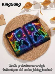 Kingsung 赛博游戏手柄图案平板电脑保护套，兼容 iPad 9.7/10.2/10.5/10.9/12.9/Pro 11（第十代）、Air 8 (M4) 2026（11/13 英寸），兼容三星 Galaxy Tab S6 Lite 10.4 英寸，兼容 Kindle Paperwhite 第十二代（2024 年）、Kindle 第十一代（2022 年），提供轻柔防摔保护，智能支架/自动唤醒/睡眠功能。 - 彩色 - 查看 9
