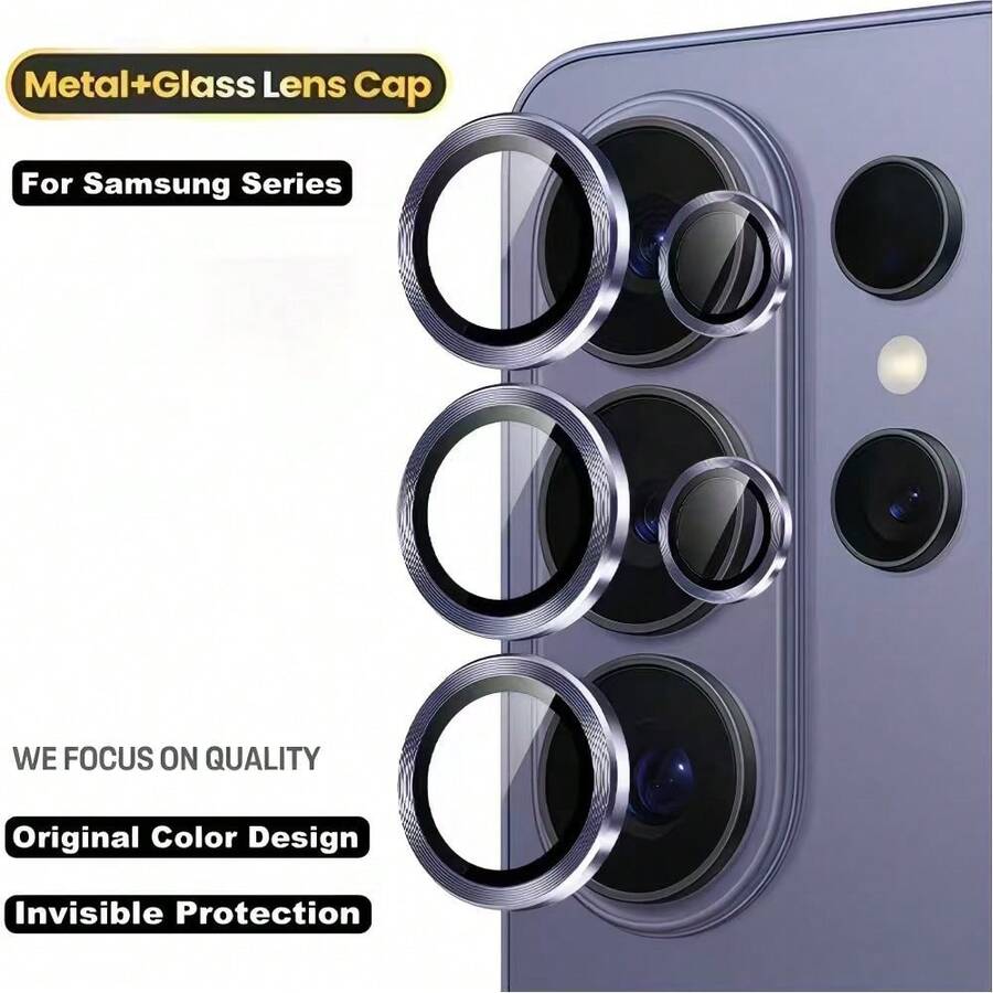 适用于 Galaxy S26/S25/S24/S23/S23 Ultra Plus FEs A05S A06 A15 A16 A17 A24 A25 A26 A35 A36 A37 A54 A55 A56 A57 的合金纯色摄像头镜头保护膜，单镜头钢化玻璃保护膜，铝合金边框，兼容手机壳，手机配件，母亲节礼物，生日礼物