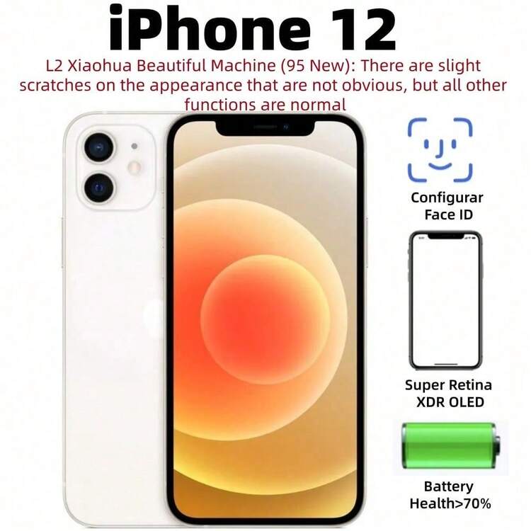 (95% Nuevo) Apple iPhone 12, Dual SIM Dual Standby, Salud de la batería por encima del 70%, Reacondicionado - Excelente estado - Multicolor - Añade 14