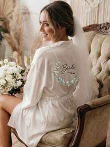 White Bridal Robe, Solid Satin Sexy Tie Sleepwear, Suitable For Vacation, Gift, Party, Bride, Bridesmaid, Wedding Supplies And Bachelorette Party - White Bride - View 5