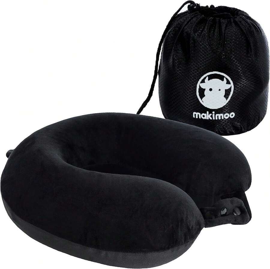 Makimoo Travel Neck Pillow, Top Memory Foam Pillow For Head Support, Ideal For Airplanes, Cars, And Home Recliners, Adjustable And Soft (Black) - 顏色A - 查看 1