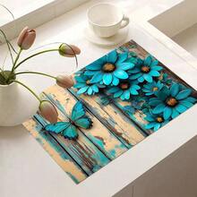1pc Blue Butterfly Floral Theme Coffee Machine Mat, Dishwasher Mat, Utensil Mat, Table Mat, Specially Suitable For Coffee Machines And Coffee Pots, Bar Counter Mat, Bar Accessories, Ideal For Kitchen Use - Multicolor - View 14